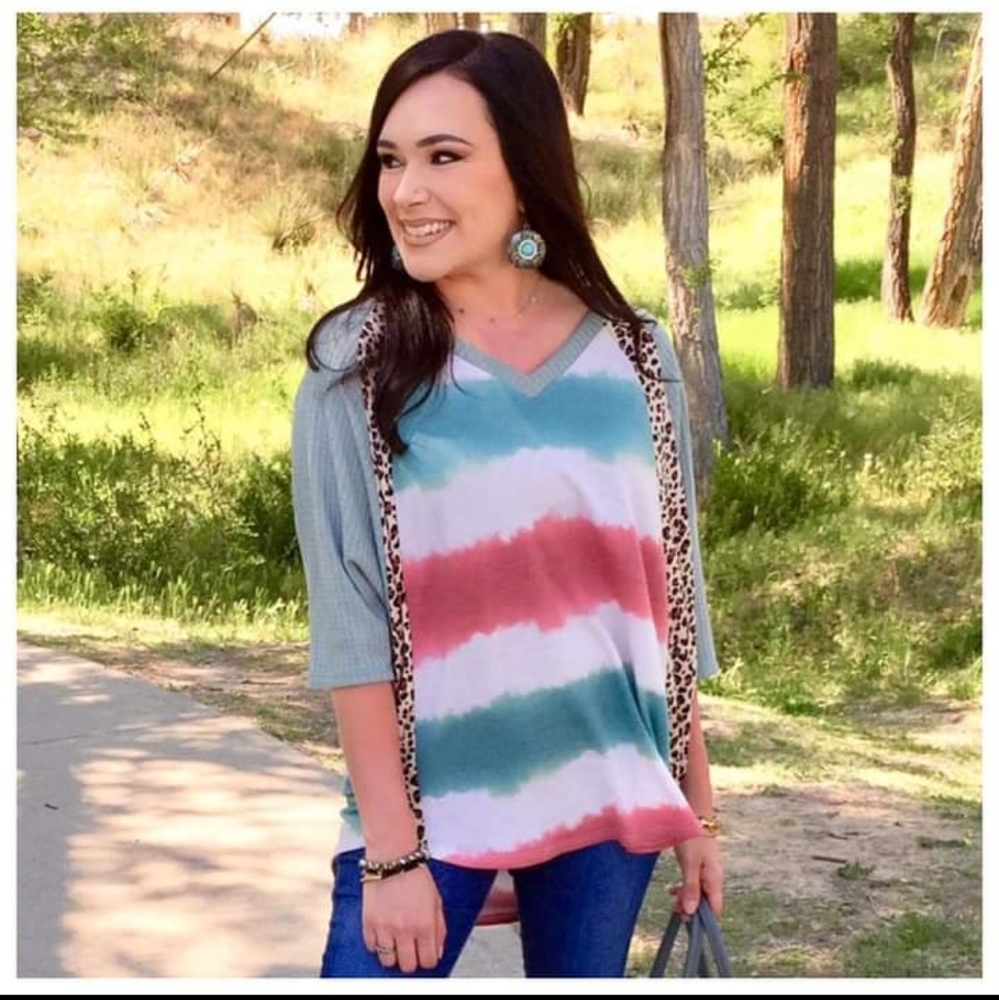 Watermelon leopard tye dye dolman loose top S